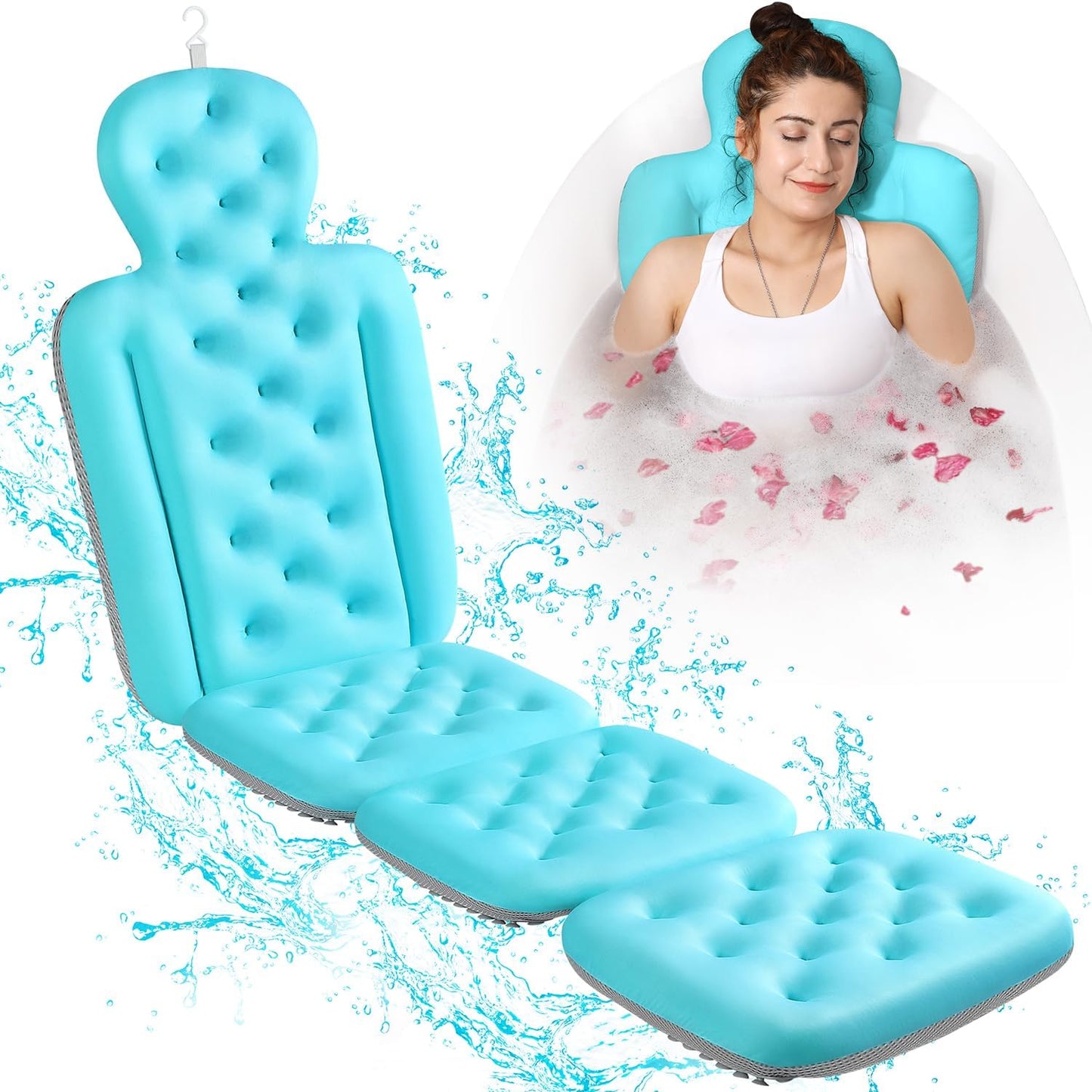 Full Body Bath Pillow for Bathtub, Thick Bathtub Cushion with Laundry Bag, Luxury Tub Pillow for Bath for Headrest Neck and Back Support Ocean Blue 51" X 16"