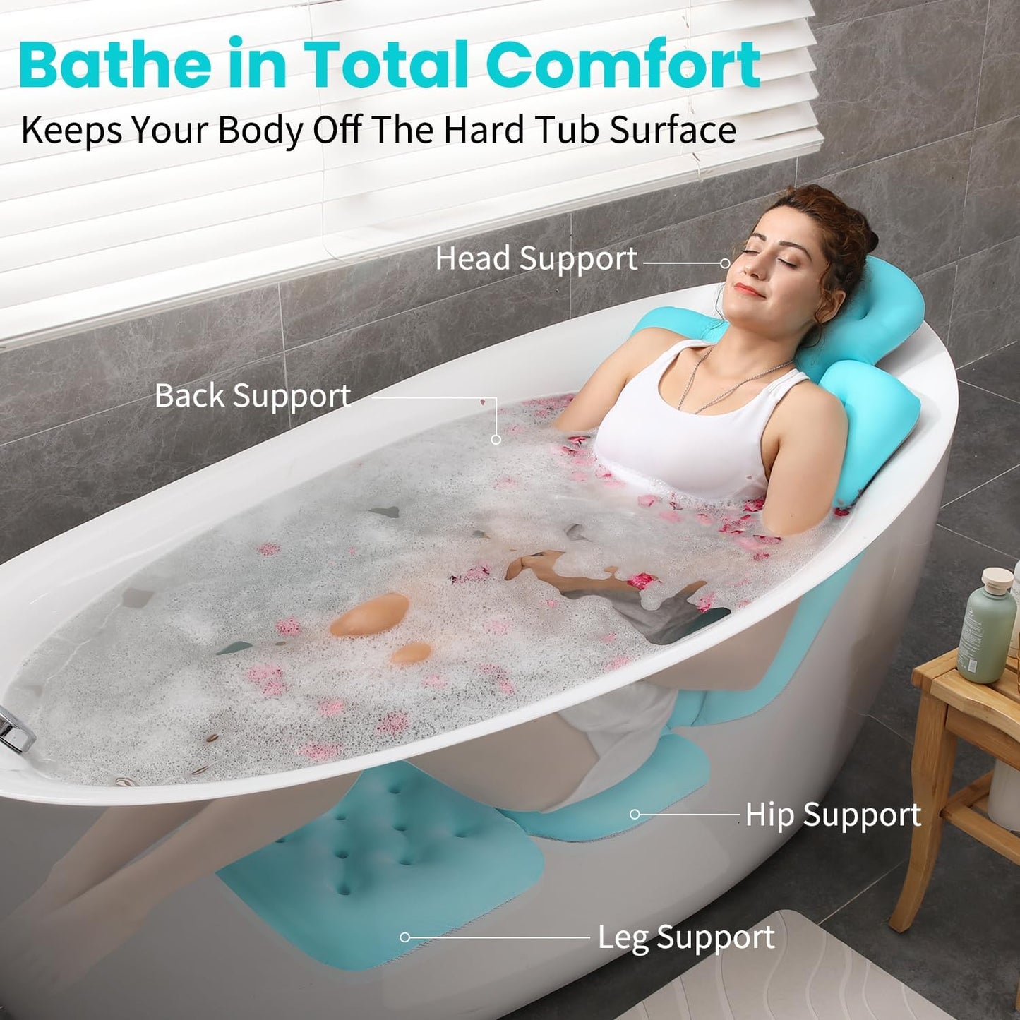 Full Body Bath Pillow for Bathtub, Thick Bathtub Cushion with Laundry Bag, Luxury Tub Pillow for Bath for Headrest Neck and Back Support Ocean Blue 51" X 16"