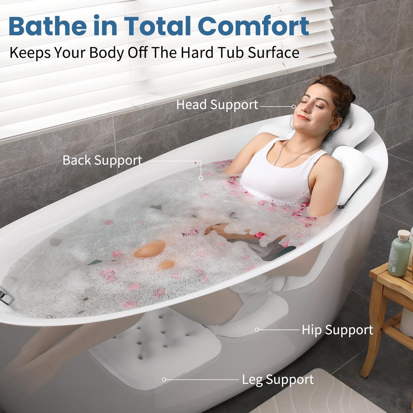 Full Body Bath Pillow for Bathtub, Thick Bathtub Cushion with Laundry Bag, Luxury Tub Pillow for Bath for Headrest Neck and Back Support White 51" X 16"